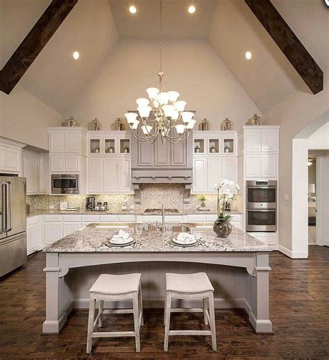 Cathedral Ceiling And A Mix Of White And Grey Cabinetry Via Lovefordesigns Interior