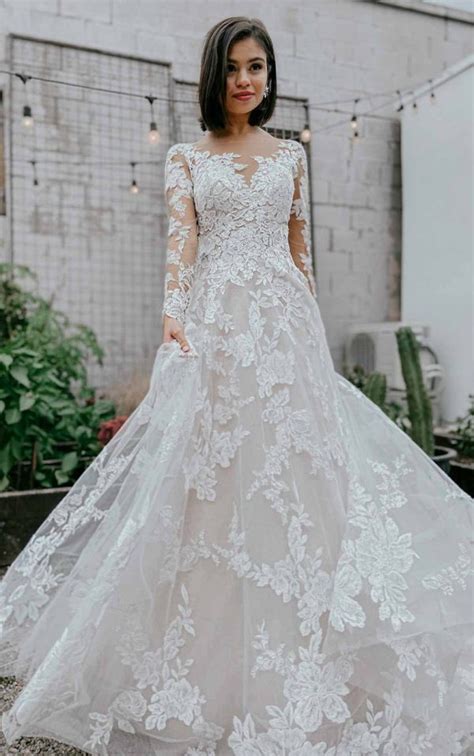 Lace A Line Wedding Dress With Long Sleeves Kleinfeld Bridal