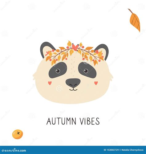 Cute Panda In Autumn Wreath On White Background Stock Vector
