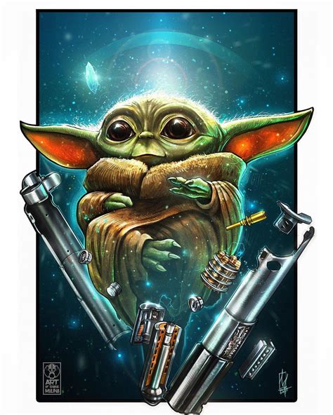 💚😊 The Child 😊💚 Baby Yoda Observes The Light Saber Crystal