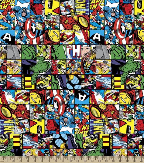 Marvel Avengers Comic Patch Cotton Fabric At Marvel Fabric