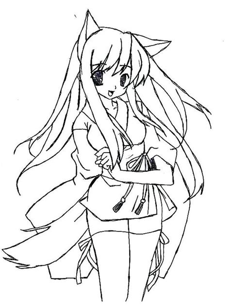 Anime Boy And Girl Coloring Pages Anime Wolf Girl Fox Coloring Page