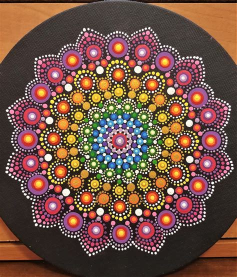 Handpainted Rainbow Dot Mandala Painting Wall Art Sealed W Resin