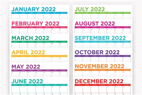 85 X 11 Inch Color 2022 Calendar Template Instant Download Etsy