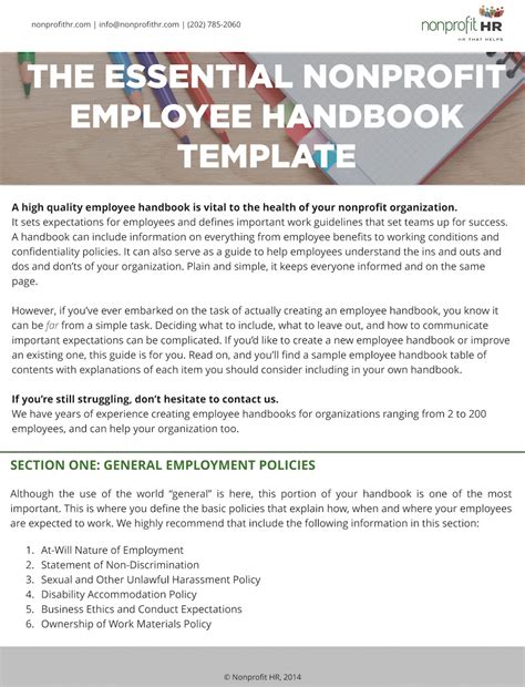 Free Non Profit Organization Employee Handbook Template Sample Pdf