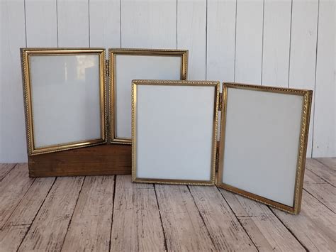 Vintage 4x5 Double Hinged Metal Gold Brass Photo Picture Frame Set Of 2 Frames All Different 4 X 5