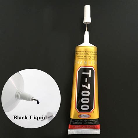 Apply a thin coat of the glue to each surface and fit the pieces together. 50ml T7000 Glue Multipurpose Adhesives Super Glue T 7000 Black Liquid Glues For Diy Crafts Glass ...