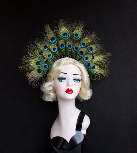 peacock feather crown headband showgirl headdress burlesque etsy showgirl headdress crown