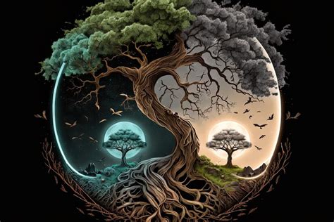 Premium Photo Ying Yang Concept Of Balance Yggdrasil Tree Of Life