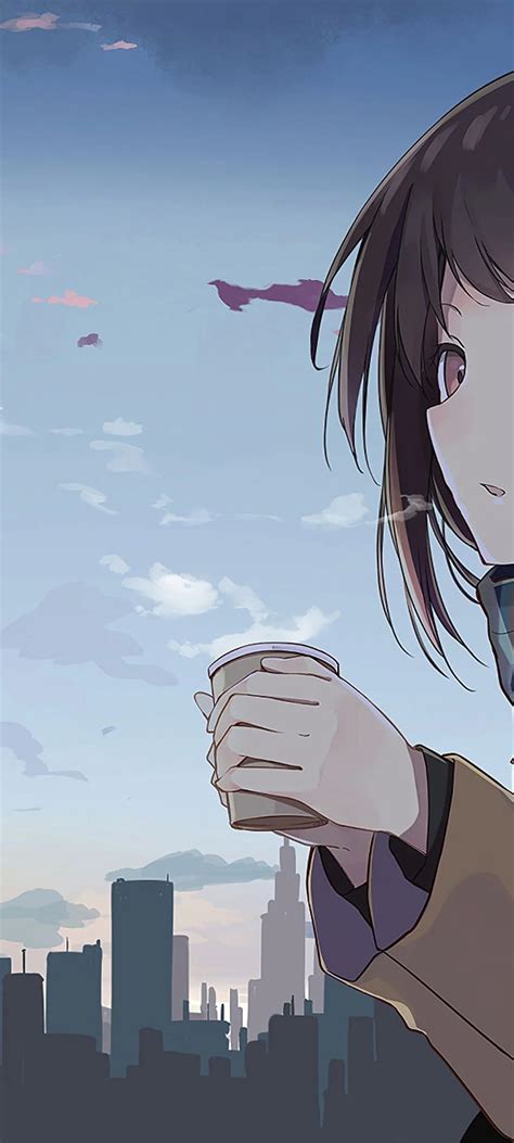 1080x2400 Anime Girl Holding Tea Outside 1080x2400 Resolution Anime