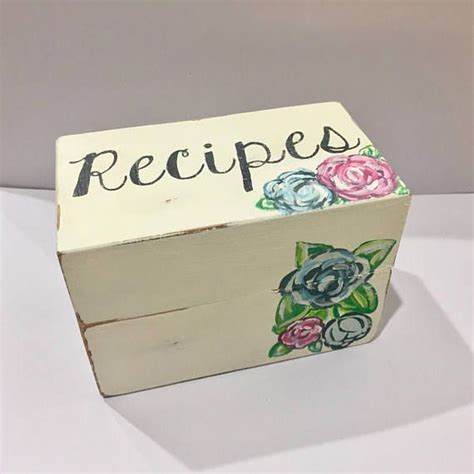 Farmhouse Recipe Box With Hand Painted Shabby Chic Floral Farmhouse