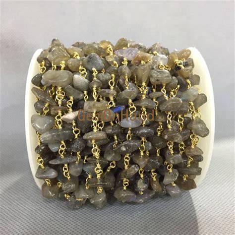 Wholesale Natural Labradorite Bead Rosary Chain Unique Randomly Block