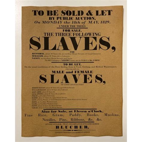 Sold Price Dated Black Americana Slave Auction Notice Poster March