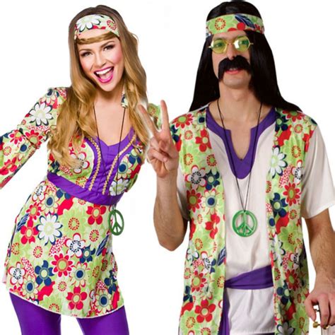 Adult Mens Ladies Couple 60s 70s Groovy Hippy Flower Power Fancy Dress Costume Ebay