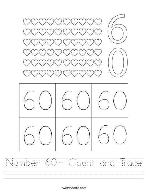Number 60 Count And Trace Worksheet Twisty Noodle