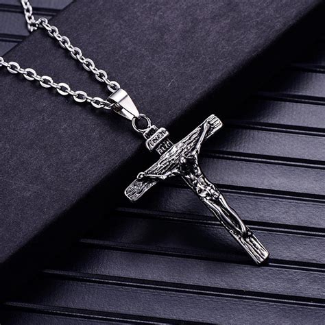 Zfvb Religious Jesus Cross Pendants Necklaces For Men Stainless Steel