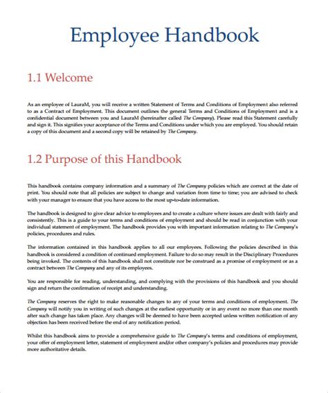 Free Employee Handbook Template Pdf Letter Example Template