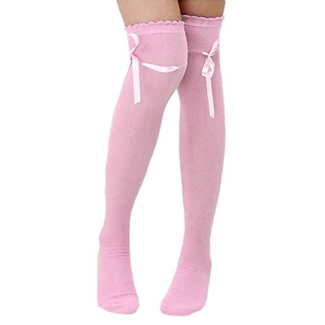 Pinksee Womens Thigh Stocking Long Knitted Boot Socks Bowknot Ribbon