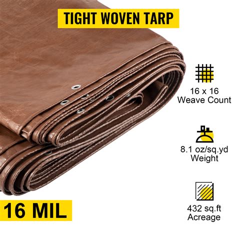 VEVOR Heavy Duty Tarp, 18 x 24 ft 16 Mil Thick, Waterproof & Sunproof
