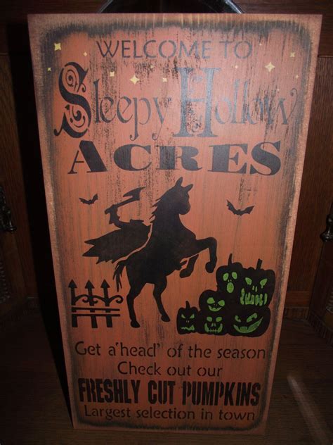 Welcome To Sleepy Hollow Acres Primitive Wood Sign Halloween Etsy