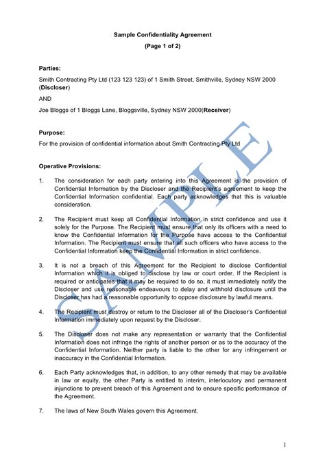 Confidentiality Agreement Sample - Lawpath