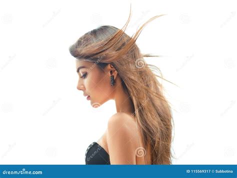 Fashion Model Girl With Long Blowing Hair Beauty Woman Isolated On White Background Stock Image