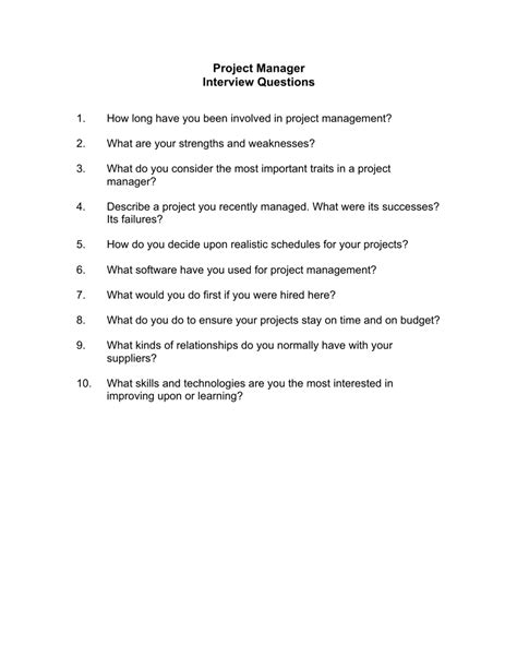 Sample Project Manager Interview Questions Fill Out Sign Online And