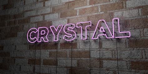 Crystal Glowing Neon Sign On Stonework Wall 3d Rendered Royalty