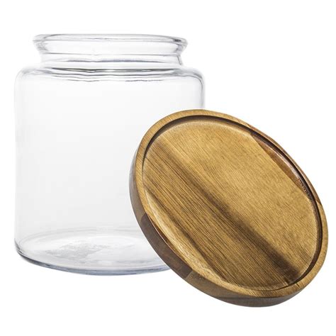 Anchor Hocking 2 Pack 96oz Clear Glass Storage Jars With Wood Lids Decorative Kitchen Or Craft