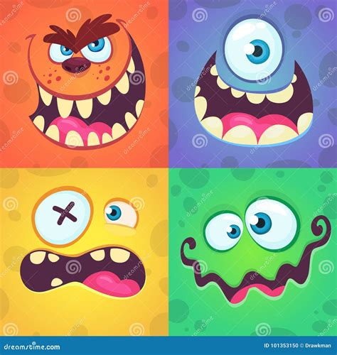 Monster Faces Funny Cartoon Monsters Heads Eyes And Mouths Scary