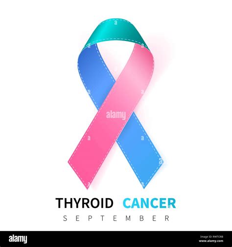 Thyroid Cancer Awareness Month Realistic Teal Pink Blue Ribbon Symbol
