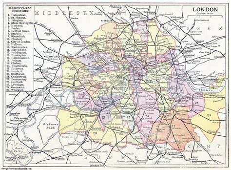 Large Old Map Of London City 1906 London United Kingdom Europe