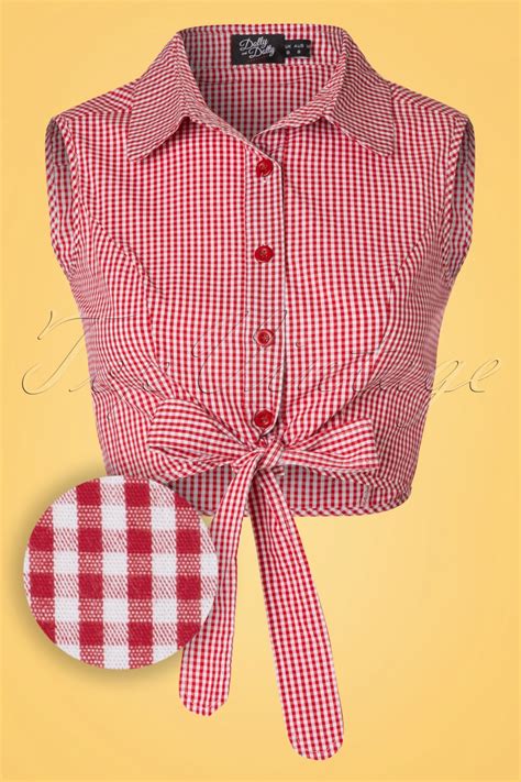 50s Clementine Gingham Top In Red And White