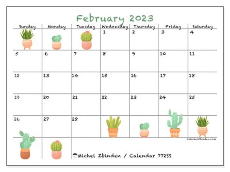 February 2023 Printable Calendar “50ss” Michel Zbinden Uk