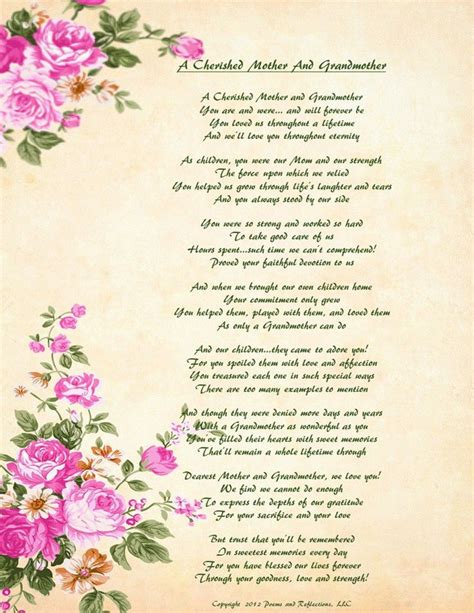 A Cherished Mother And Grandmother Poetic Tribute Suitable For Framing