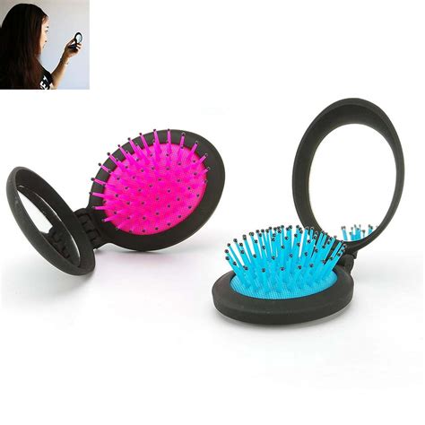 2pcs Travel Folding Hair Brush With Mirror Pocket Comb Folding Mirror