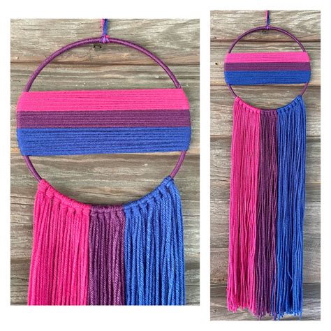 Bisexual Pride Flag Wall Décor, LGBTQ Pride Yarn Macramé Hoop Wall