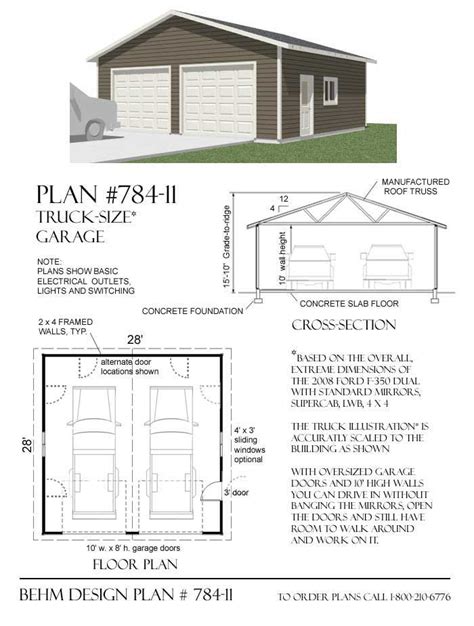 Truck Sized 2 Car Garage Plan 784 11 28 X 28 By Behm Design Garage