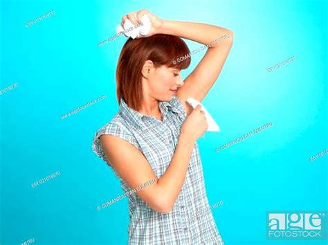 Attractive Young Woman Wiping Her Armpit Sweat Stock Photo Picture