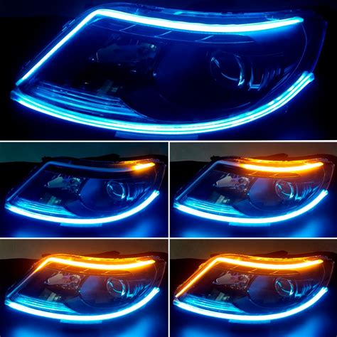 2pcs 60cm Led Drl Strip Light Flexible Amber Flowing Running Lights