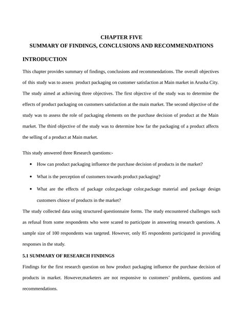 Pdf Chapter Five Summary Of Findings Conclusions And Recommendations