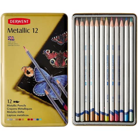 Derwent Metallic Water Soluble Colouring Pencils Art Supplies From
