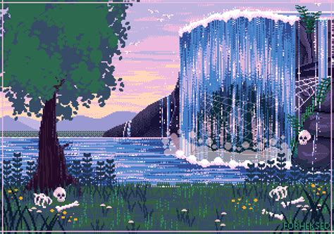 C Waterfall By Forheksed Pixel Art Waterfall Cute Art