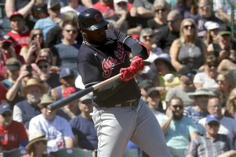 Cleveland Indians Franmil Reyes Hits During The Second Inning Of A