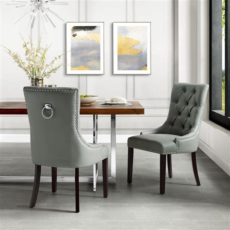 Inspired Home Faith Leather Pu Dining Chair Set Of 2 Light Grey