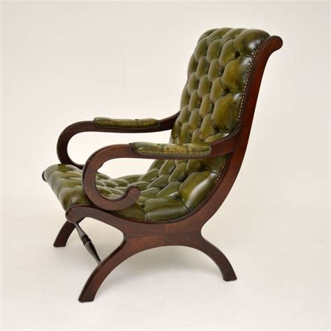 Antique Deep Buttoned Leather And Mahogany Armchair Marylebone Antiques