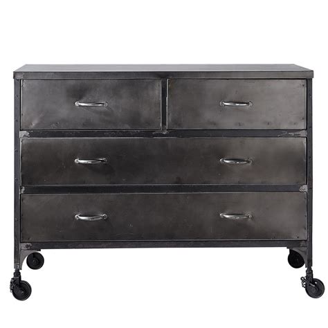 Commode en métal au meilleur prix. Commode à roulettes en métal effet vieilli L 105 cm ...