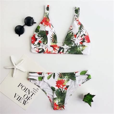 Sexy Triangle Ush Up Bikinis Women Swimwear 2018 New Floral Print Two Piece Bandage Swimsuit