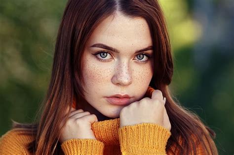 Hd Wallpaper Look Girl Face Portrait Hands Freckles Red Redhead Sweater Wallpaper Flare