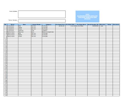 Home Inventory Excel Template Templates At